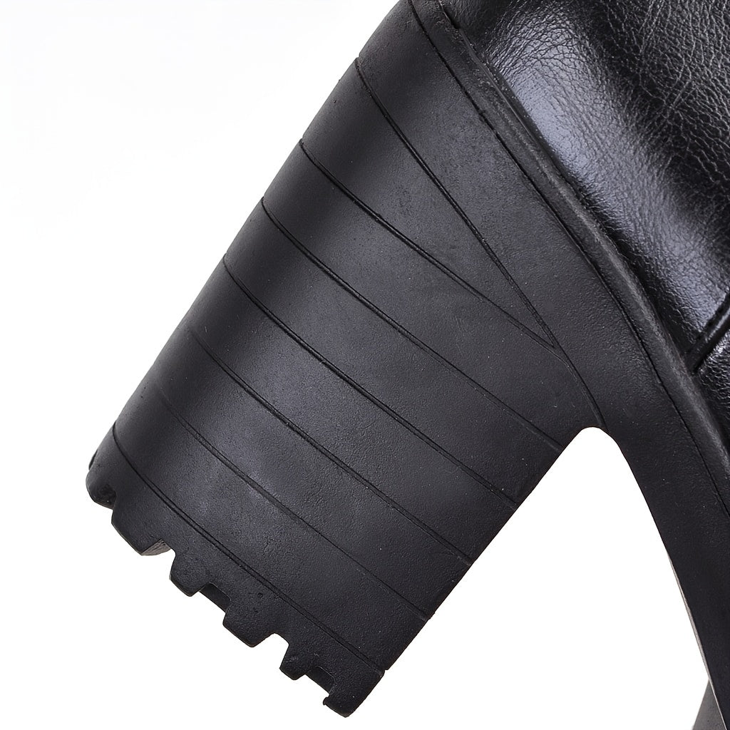 Waterproof Zipper High Heel Ankle Boots Faux Leather Shoes