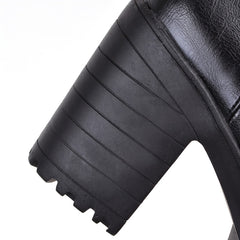 Waterproof Zipper High Heel Ankle Boots Faux Leather Shoes