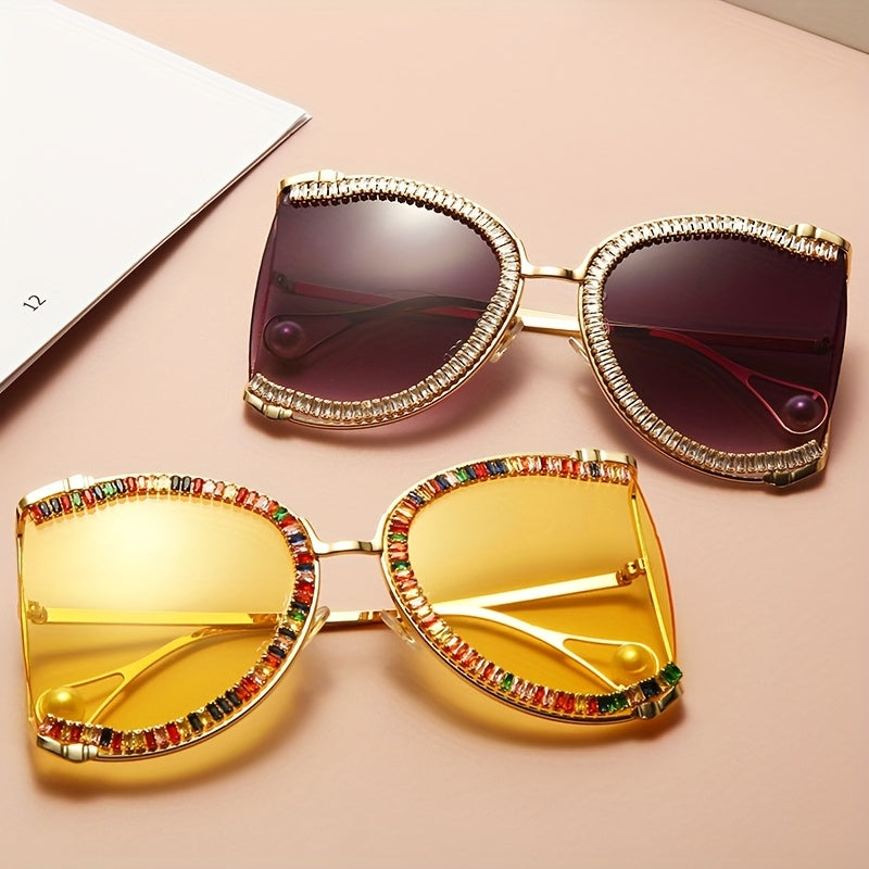 Zircon Decor Hollow Sunglasses Gradient Lens UV400