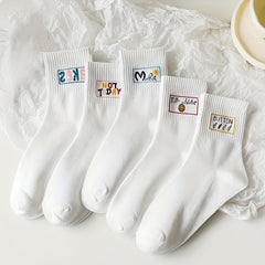 5 Pairs Letter Print Sports Socks Breathable Mid Tube Women's Stockings