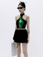 Y2K Halter Neck Graphic Print Top