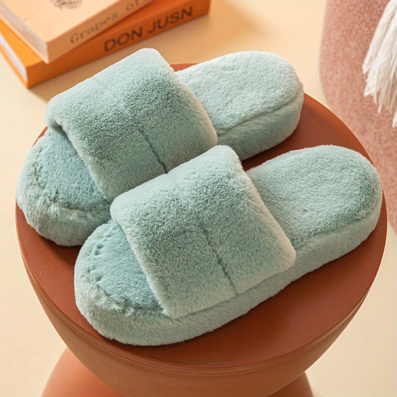 Women's Faux Fur Slippers Plush Platform Shoes