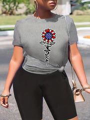 Women's Plus Flag + Sunflower Print Tee & Biker Shorts Set