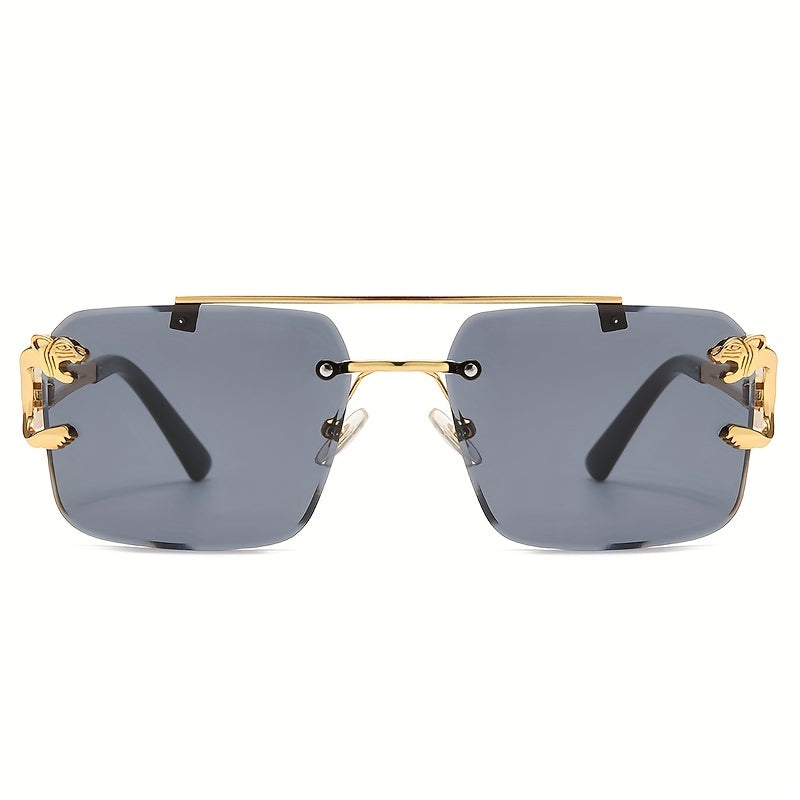 Men's Rimless Leopard Decor Sunglasses UV Protection