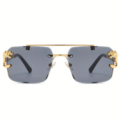 Men's Rimless Leopard Decor Sunglasses UV Protection