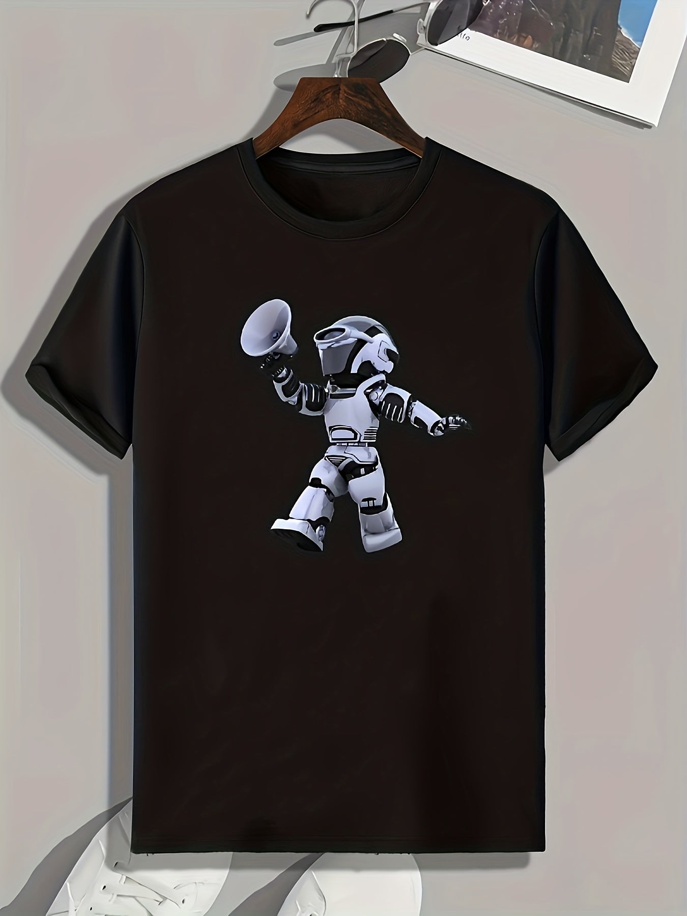 Robot Pattern Print Men's Comfy Sports T-shirt Graphic Tee