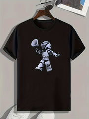 Robot Pattern Print Men's Comfy Sports T-shirt Graphic Tee