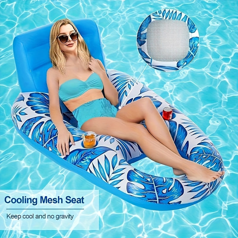 Maple Leaf Pattern Inflatable Pool Float Lounge Chair with Cup Holders