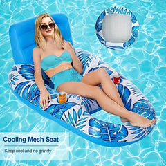 Maple Leaf Pattern Inflatable Pool Float Lounge Chair with Cup Holders