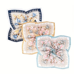 Floral Print Silk Square Scarf Bandana Shawl Neck Hair Accessory