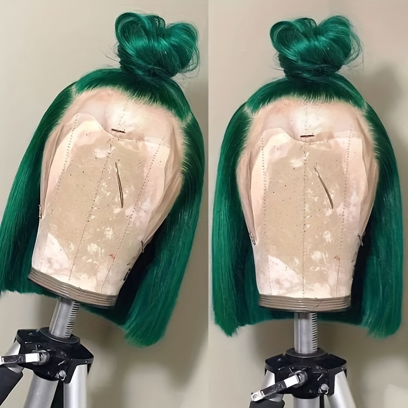 Green Short Bob Wig 13x4 Lace Front Human Hair Transparent Lace Brazilian Women