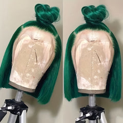 Green Short Bob Wig 13x4 Lace Front Human Hair Transparent Lace Brazilian Women