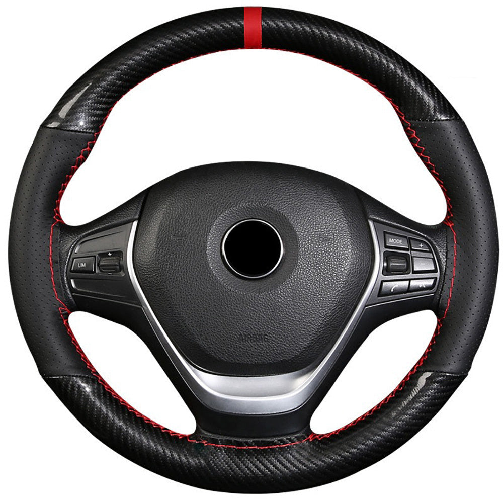Red Mark Micfiber Carbon Fiber Leather Car Steering Wheel Cover