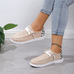 Leopard Print Canvas Shoes Lace Up Low Top Sneakers Lightweight Outdoor Shoes