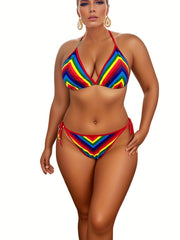 Rainbow High Leg Cut Bikini Set Stretch Vacay Swimsuit