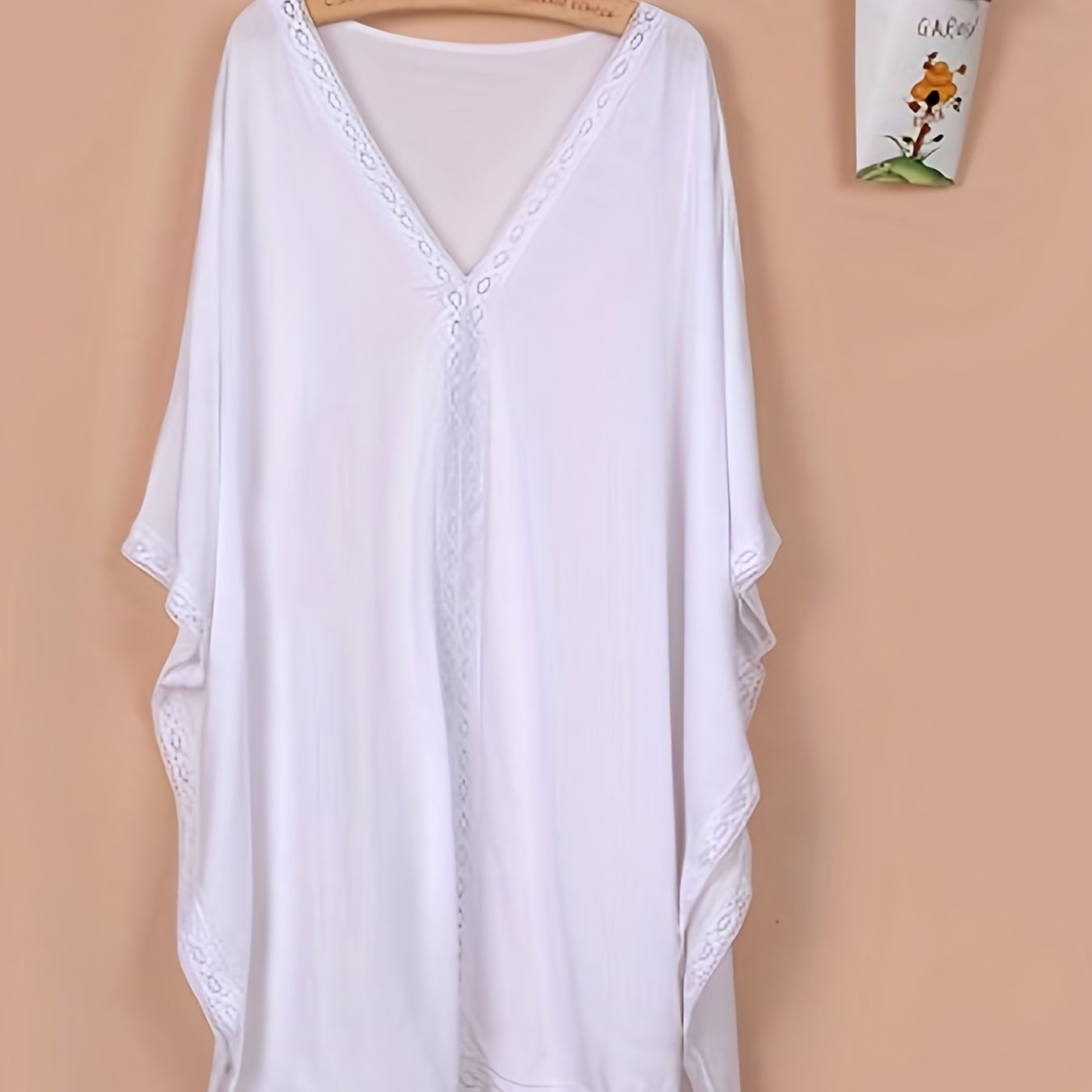 V Neck Cover Up Tops Loose Fit Solid Contrast Trim Beachwear