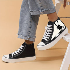 Cat & Plaid Pattern Canvas High Tops Lightweight Lace Up Flats