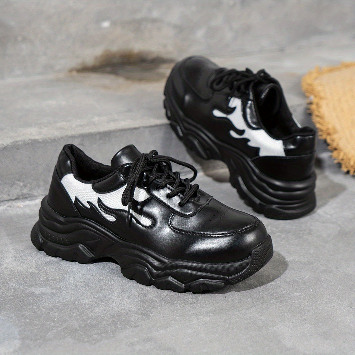 Women's Colorblock Platform Sneakers Lace Up Running Shoes