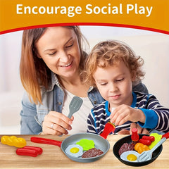 Kids Pretend Play Kitchen Toy Set with Frying Pan, Pot, Food & Accessories