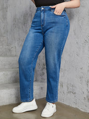 Button Fly High Rise Tapered Leg Jeans