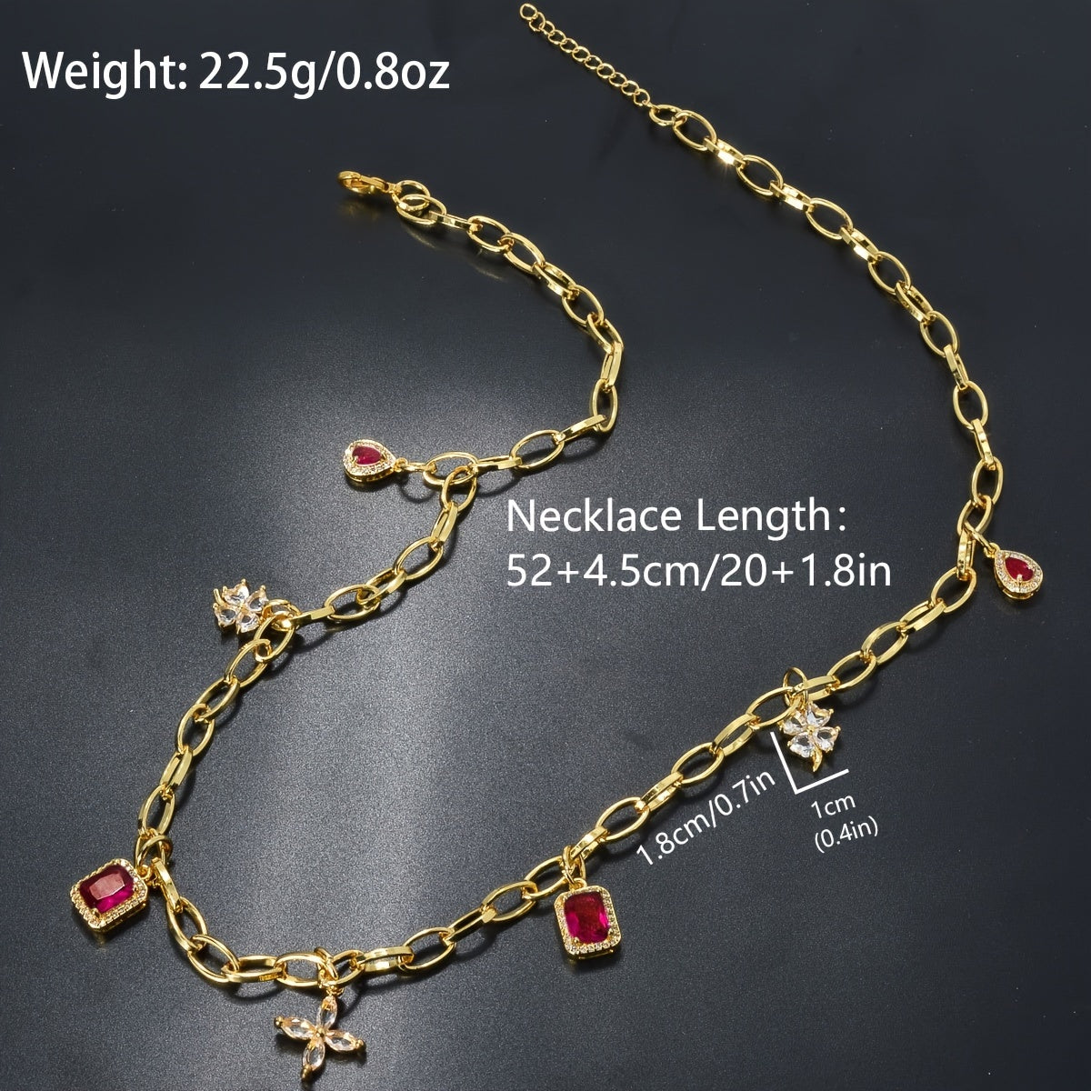 Adjustable Copper Necklace with Four Leaf Clover & Red Cubic Zirconia Pendant