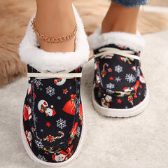 Christmas Snowman & Santa Claus Pattern Warm Snow Shoes Women's Footwear