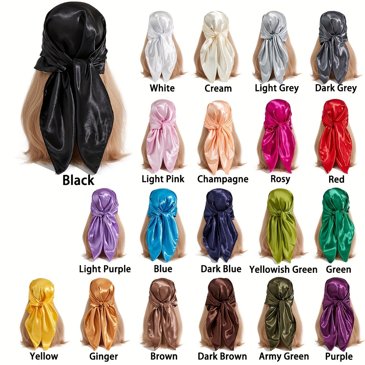 Large Bandana Classic Satin Scarf Women Silk Neckerchief