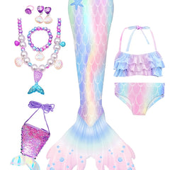 Girls Mermaid Bikini Swimsuit Ruffles Halter Top & Shorts & Bottoms