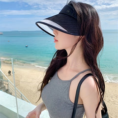 Striped Embossed Visor Hat Wide Brim UV Protection Sun Hats for Women