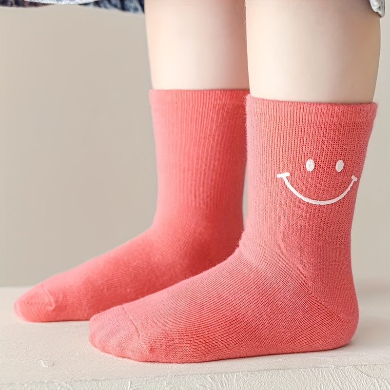 5pairs Kids Smiley Face Pattern Socks for Girls
