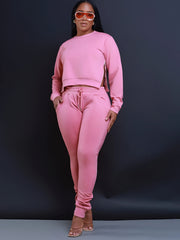 Women's Plus Size Round Neck Crop Sweatshirt & Jogger Sweatpants Set