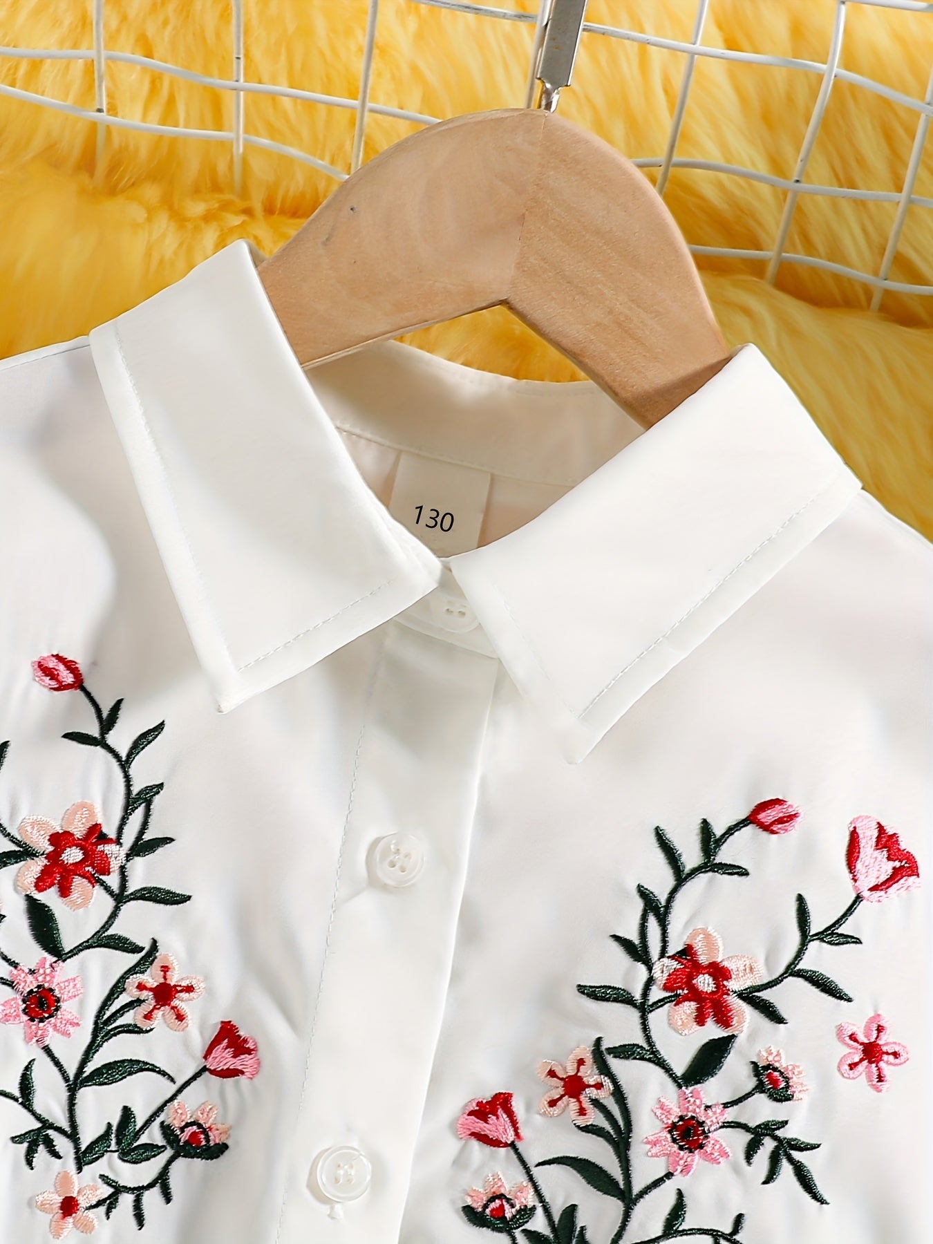 Girls Flowers Embroidered Collared Dress