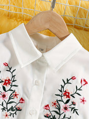 Girls Flowers Embroidered Collared Dress
