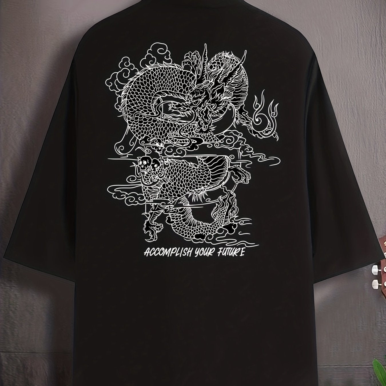 Dragon Graphic Print Men's Casual Short Sleeve Lapel Shirt