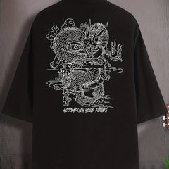 Dragon Graphic Print Men's Casual Short Sleeve Lapel Shirt