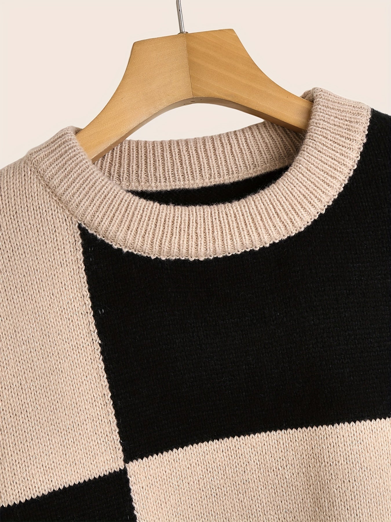 Men's Block Knit Sweater Warm Round Neck Pullover