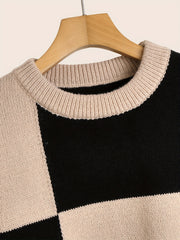 Men's Block Knit Sweater Warm Round Neck Pullover