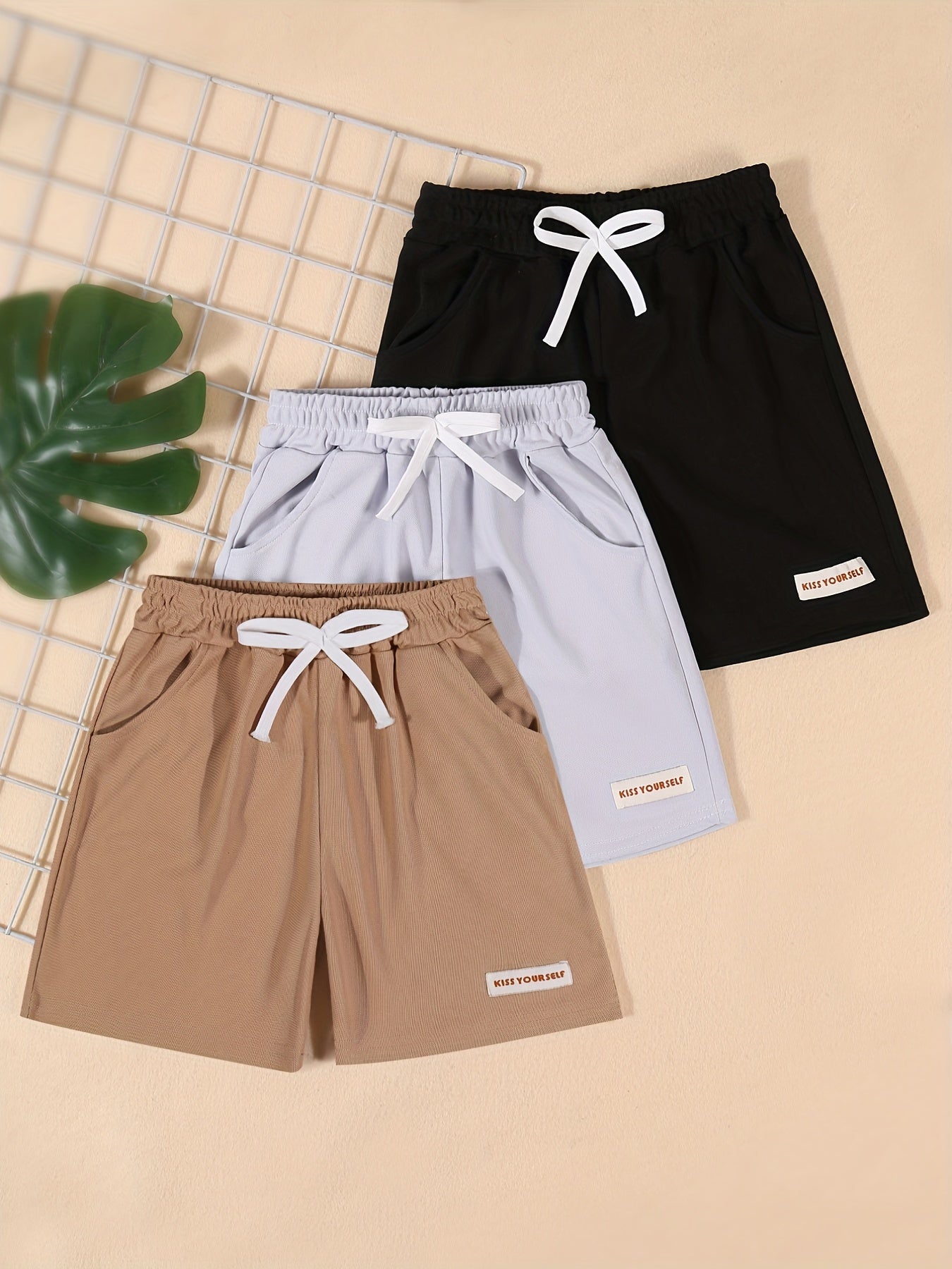 3pcs Boys KISS YOUSELF Shorts Casual Soft Breathable Summer Kids Clothes