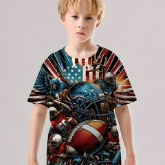 Football 3D Print Boy's Tee Short Sleeve Crew Neck Comfy Sports T-shirt