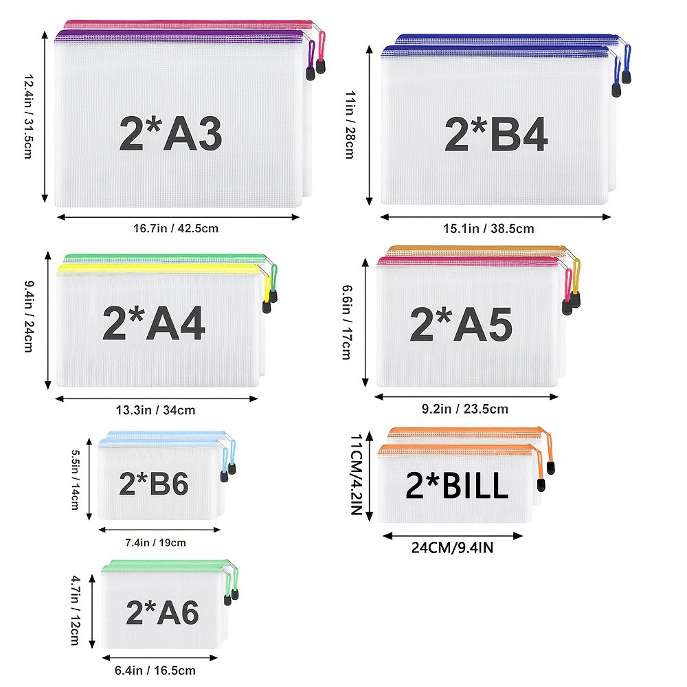 14pcs Mesh Zipper Pockets File Bags for Stitching & Organized Storage