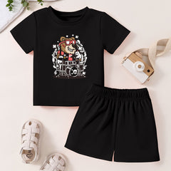 Toddler 2pcs Cartoon Pattern Bottoming Set Short Sleeve T shirt & Shorts