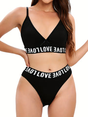 Letter Print Bra & Panties Lingerie Set