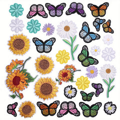 Sunflowers Butterfly Daisy Flower Iron On Patches Set