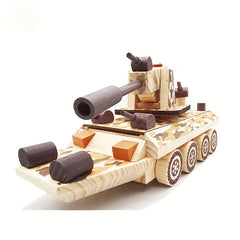 Wooden Mold Musical Toy Camouflage Armored Car Wood Simulation Military Toy