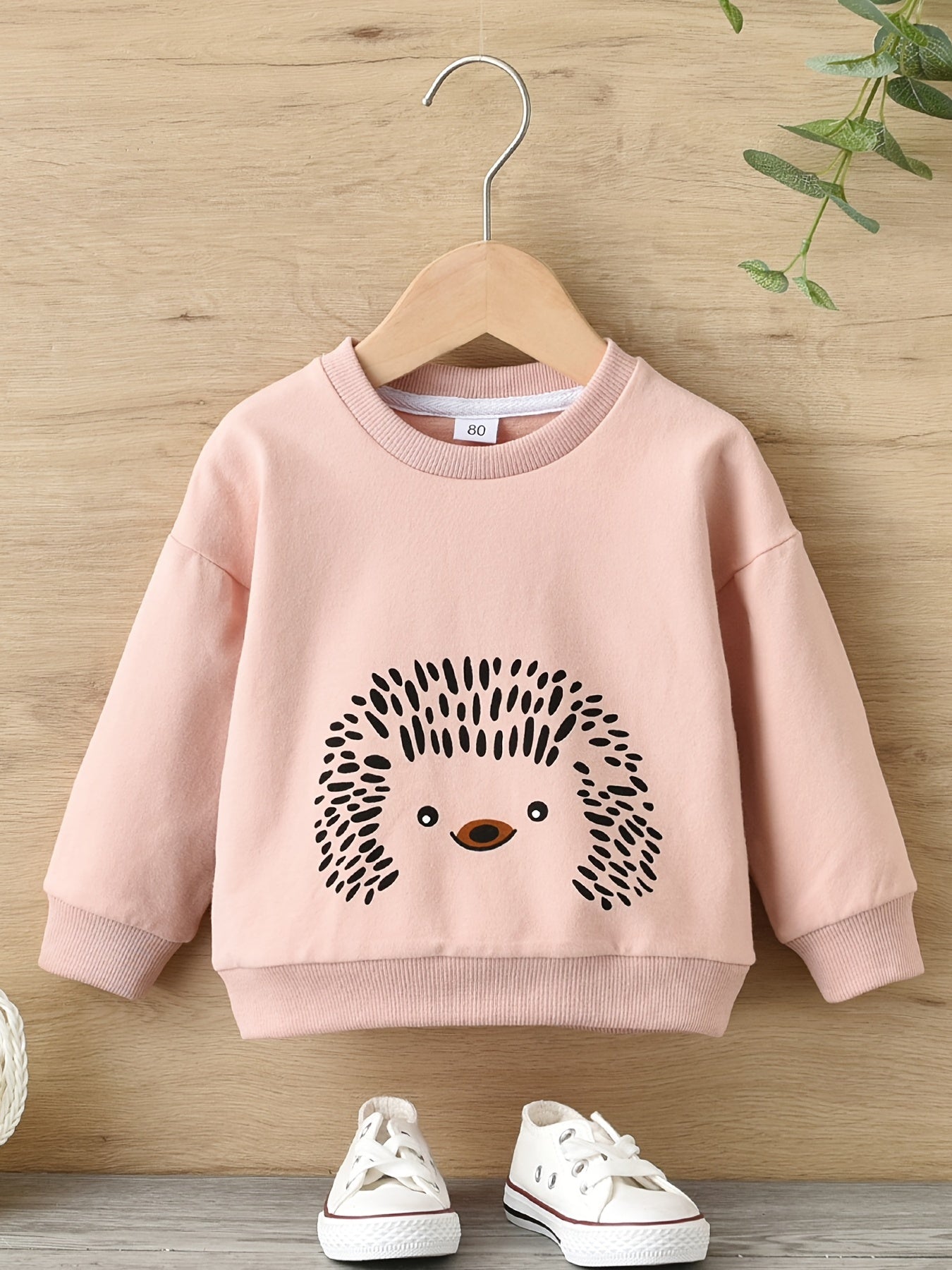Girls Hedgehog Print Pullover Sweatshirt Crew Neck Top