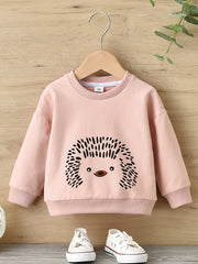 Girls Hedgehog Print Pullover Sweatshirt Crew Neck Top