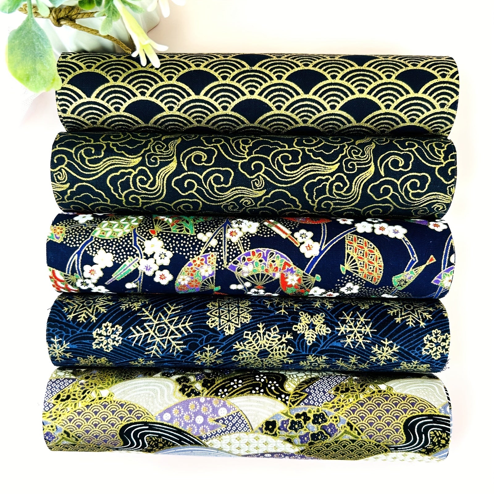 5pcs Japanese Style Cotton Fabric - DIY Quilted Kimono Doll Cloth