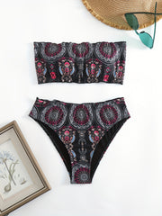 Geometric Pattern Bandeau Bikini 2 Piece Set Tube Top Tie Back