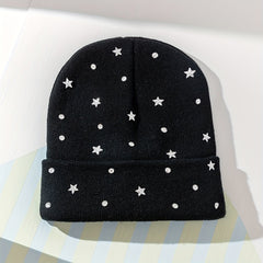 Crystal Star Beanie Knit Hat Elastic Warm Skull Cap for Women