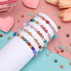 1000Pcs 4 7mm Colorful Acrylic Golden Letter Beads With Elastic String